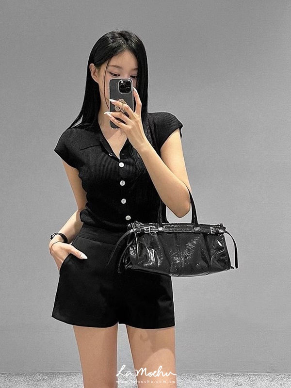 粗坑條翻領排扣上衣